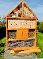 DARLUX Garten Holz Insektenhotel XL Wildbienen-Nisthilfe Insektenhaus Braun Artgerecht Freistehend