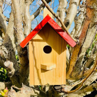 DARLUX Garten Spitzdach Nistkasten Brutstätte für kleine Singvögel Holz Natur/ Rot Wetterfest