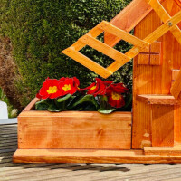 DARLUX Garten/ Balkon Deko Holz Blumenkasten M mit Deko Mühle Pflanzgefäß Braun/ Grün