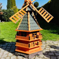 DARLUX Sechseck Doppelstock-Garten-Windmühle aus Holz Braun/Grün Höhe 140 cm