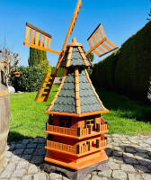 DARLUX Sechseck Doppelstock-Garten-Windmühle aus Holz Braun/Grün Höhe 140 cm