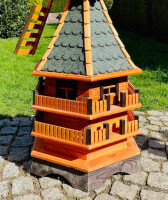 DARLUX Sechseck Doppelstock-Garten-Windmühle aus Holz Braun/Grün Höhe 140 cm