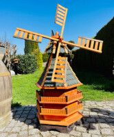 DARLUX Sechseck Doppelstock-Garten-Windmühle aus Holz Braun/Grün Höhe 140 cm