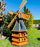 DARLUX Sechseck Doppelstock-Garten-Windmühle aus Holz Braun/Blau Höhe 140 cm