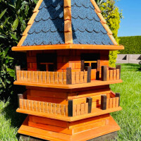 DARLUX Sechseck Doppelstock-Garten-Windmühle aus Holz Braun/Blau Höhe 140 cm