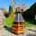 DARLUX Sechseck Doppelstock-Garten-Windmühle aus Holz Braun/Blau Höhe 140 cm