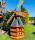 DARLUX Sechseck Doppelstock-Garten-Windmühle aus Holz Braun/Blau Höhe 140 cm