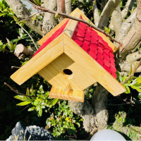 DARLUX Garten Spitzdach Nistkasten Bruthöhle für kleine Singvögel Holz Natur/ Rot Wetterfest