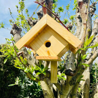 DARLUX Garten Spitzdach Nistkasten Bruthöhle für kleine Singvögel Holz Natur/ Rot Wetterfest