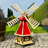 DARLUX Sechseck Holz Garten-Windmühle kugelgelagert XXL Natur/ Rot H=115 cm