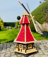 DARLUX Sechseck Holz Garten-Windmühle kugelgelagert XXL Natur/ Rot H=115 cm