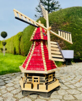 DARLUX Sechseck Holz Garten-Windmühle kugelgelagert XXL Natur/ Rot H=115 cm