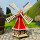 DARLUX Sechseck Holz Garten-Windmühle kugelgelagert XXL Natur/ Rot H=115 cm