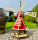 DARLUX Sechseck Holz Garten-Windmühle kugelgelagert XXL Natur/ Rot H=115 cm