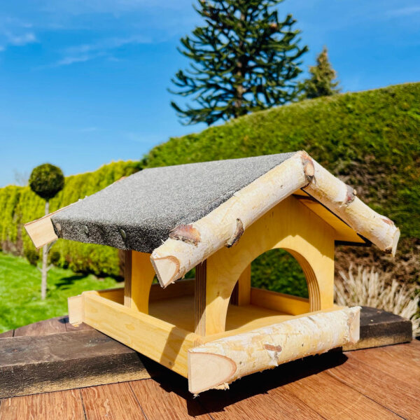 DARLUX Rechteckiges Vogel Futter Haus M Futterstelle aus Holz Vogelhaus Schwarz