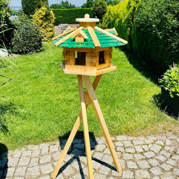 DARLUX Vogel Futter Haus L Sechseck Vogelhaus Futterspender+ Stände Natur/ Grün