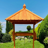 DARLUX Garten-Deko-Achteck-Brunnen Holzbrunnen Braun Wetterfest Höhe 130 cm