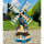 DARLUX Sechseck Doppelstock-Garten-Windmühle aus Holz Natur/ Blau Höhe 93 cm