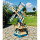 DARLUX Sechseck Doppelstock-Garten-Windmühle aus Holz Natur/ Blau Höhe 93 cm