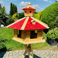 Vogel Futter Haus XXL Sechseck Futterstelle Holz Vogelhaus+ Ständer Natur/ Rot