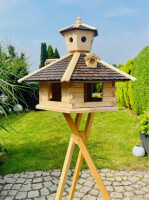 Vogel Futter Haus XXL Sechseck Futterstelle Vogelhaus+ Ständer Natur/Dunkelbraun