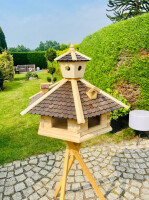 Vogel Futter Haus XXL Sechseck Futterstelle Vogelhaus+ Ständer Natur/Dunkelbraun