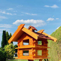 DARLUX Rechteckige Vogelvilla XL Doppelstock Vogelhaus aus Holz Braun/ Rot  Garten Vogelfutterhaus Wetterfest