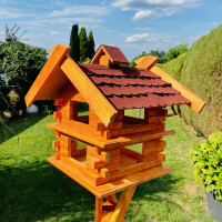 DARLUX Rechteckige Vogelvilla XL Doppelstock Vogelhaus aus Holz Braun/ Rot  Garten Vogelfutterhaus Wetterfest