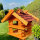 DARLUX Rechteckige Vogelvilla XL Doppelstock Vogelhaus aus Holz Braun/ Rot  Garten Vogelfutterhaus Wetterfest