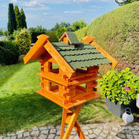 DARLUX Rechteckige Vogelvilla XL Doppelstock Vogelhaus + Ständer Holz Braun/ Grün Garten Vogelfutterhaus Wetterfest