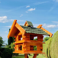 DARLUX Rechteckige Vogelvilla XL Doppelstock Vogelhaus + Ständer Holz Braun/ Grün Garten Vogelfutterhaus Wetterfest