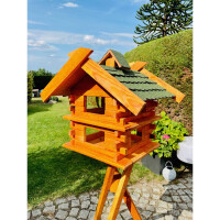 DARLUX Rechteckige Vogelvilla XL Doppelstock Vogelhaus + Ständer Holz Braun/ Grün Garten Vogelfutterhaus Wetterfest