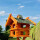 DARLUX Rechteckige Vogelvilla XL Doppelstock Vogelhaus + Ständer Holz Braun/ Grün Garten Vogelfutterhaus Wetterfest