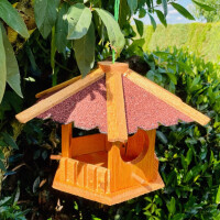 DARLUX Vogel Futter Haus Futterstelle Sechseck Holz-Vogelhaus Hängend Braun/ Rot