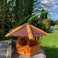 DARLUX Vogel Futter Haus Futterstelle Sechseck Holz-Vogelhaus Hängend Braun/ Rot