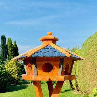 DARLUX Vogel Futter Haus L Sechseck Holz Vogelhaus Futterstelle Braun/ Blau