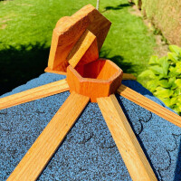 DARLUX Vogel Futter Haus L Sechseck Holz Vogelhaus Futterstelle Braun/ Blau