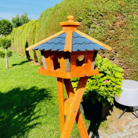 DARLUX Vogel Futter Haus L Sechseck Holz Vogelhaus + Ständer Braun/ Blau