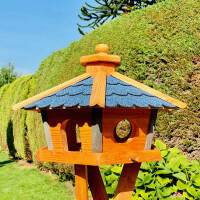 DARLUX Vogel Futter Haus L Sechseck Holz Vogelhaus + Ständer Braun/ Blau