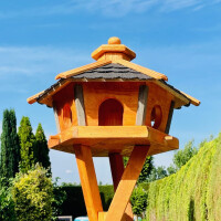 DARLUX Vogel Futter Haus L Sechseck Holz Vogelhaus + Ständer Braun/ Schwarz