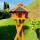 DARLUX Vogel Futter Haus L Sechseck Holz Vogelhaus + Ständer Braun/ Schwarz