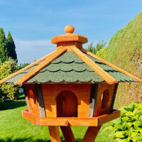 DARLUX Vogel Futter Haus XL Sechseck Holz Vogelhaus Futterstelle Braun/ Grün Vogelfutterhaus Wetterfest