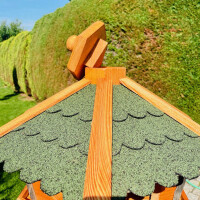 DARLUX Vogel Futter Haus XL Sechseck Holz Vogelhaus Futterstelle Braun/ Grün Vogelfutterhaus Wetterfest