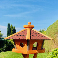 DARLUX Vogel Futter Haus XL Sechseck Holz Vogelhaus Futterstelle Braun/ Rot Garten Vogelfutterhaus Wetterfest