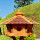 DARLUX Vogel Futter Haus XL Sechseck Holz Vogelhaus Futterstelle Braun/ Rot Garten Vogelfutterhaus Wetterfest