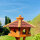 DARLUX Vogel Futter Haus XL Sechseck Holz Vogelhaus Futterstelle Braun/ Rot Garten Vogelfutterhaus Wetterfest