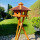 DARLUX Vogel Futter Haus XL Sechseck Holz Vogelhaus + Ständer Braun/ Rot Garten Vogelfutterhaus Wetterfest
