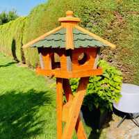 DARLUX Vogel Futter Haus L Sechseck Holz Vogelhaus + Ständer Braun/ Grün