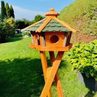 DARLUX Vogel Futter Haus L Sechseck Holz Vogelhaus + Ständer Braun/ Grün
