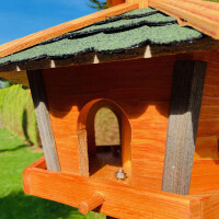 DARLUX Vogel Futter Haus L Sechseck Holz Vogelhaus + Ständer Braun/ Grün